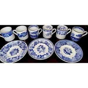 SPODE- Blue Italian/ The Blue Room Collection. Cups and Saucers Set of 9